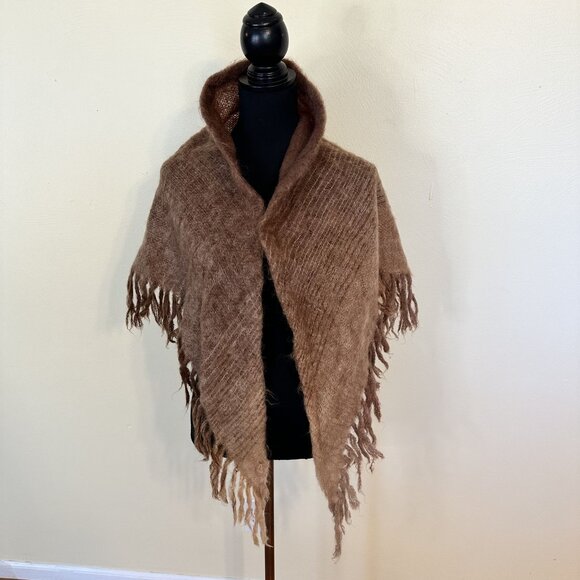 Vintage Womens Montrose Mohair Wool Shawl Fringe Sweater Brown 1960s - Picture 5 of 8
